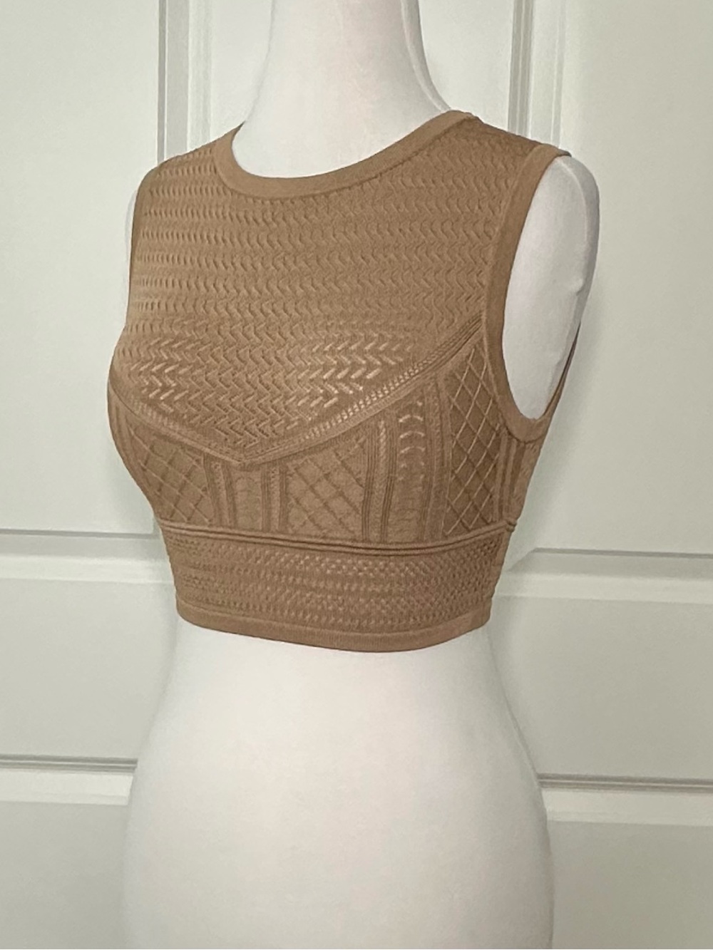 Babaton Tan Textured Knit Crop Top